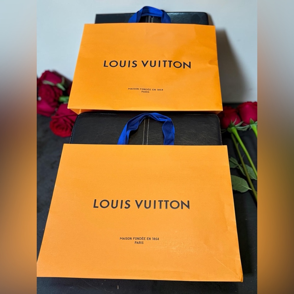 Louis Vuitton Shopping Bags with Blue Ribbon Handles (set of two)